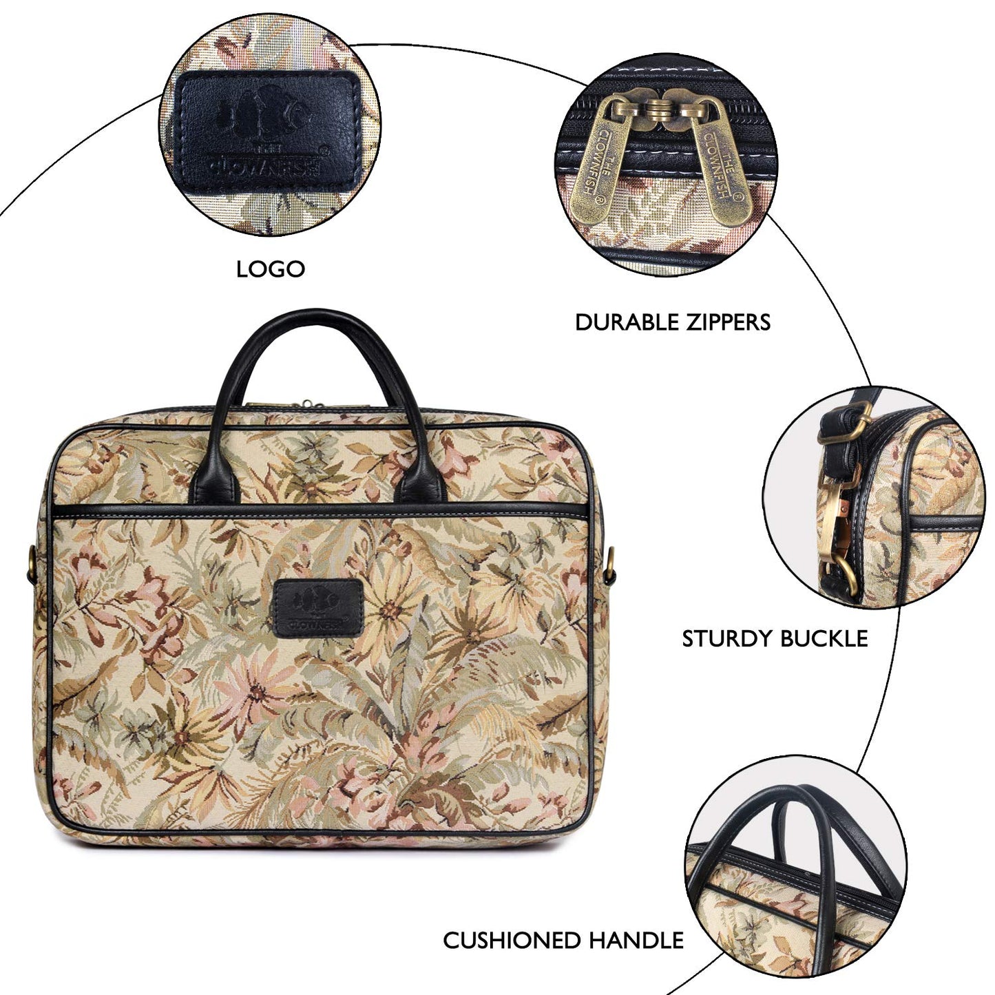 THE CLOWNFISH Nolana Tapestry Women's Laptop Briefcase for 14 inch laptops (Cream)