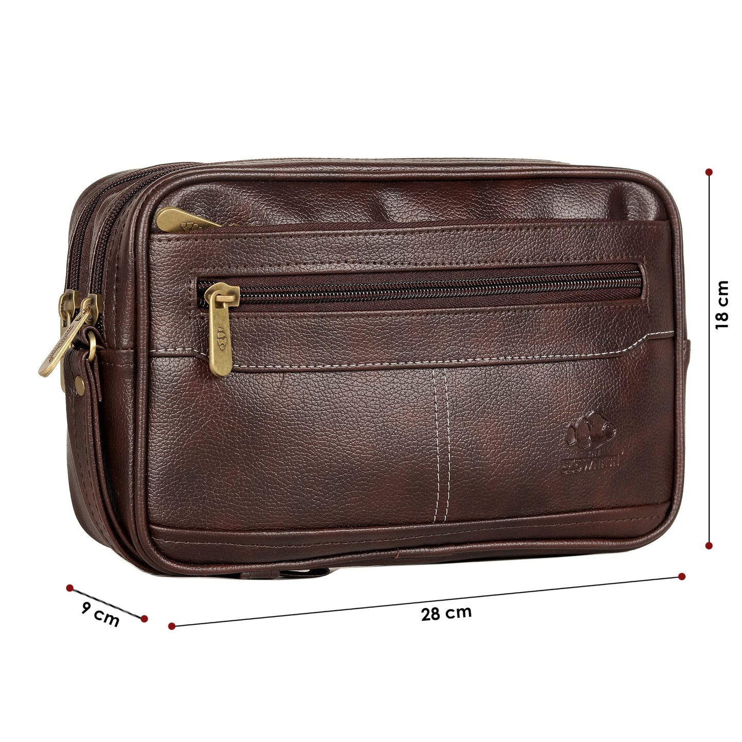 THE CLOWNFISH Unisex Multipurpose Travel Pouch Money Cash Pouch Wrist Handbag Clutch With Wrist Handle (Dark Brown)