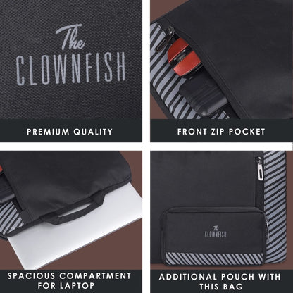 Clownfish Combo of Rex Series 14 inch Laptop Sleeve with Scholar Series Travel Pouch Toiletry Bag | Laptop Sleeves and Slipcases | Unisex Laptop Sleeve | Unisex Travel Pouch/Toiletry Kit | Black