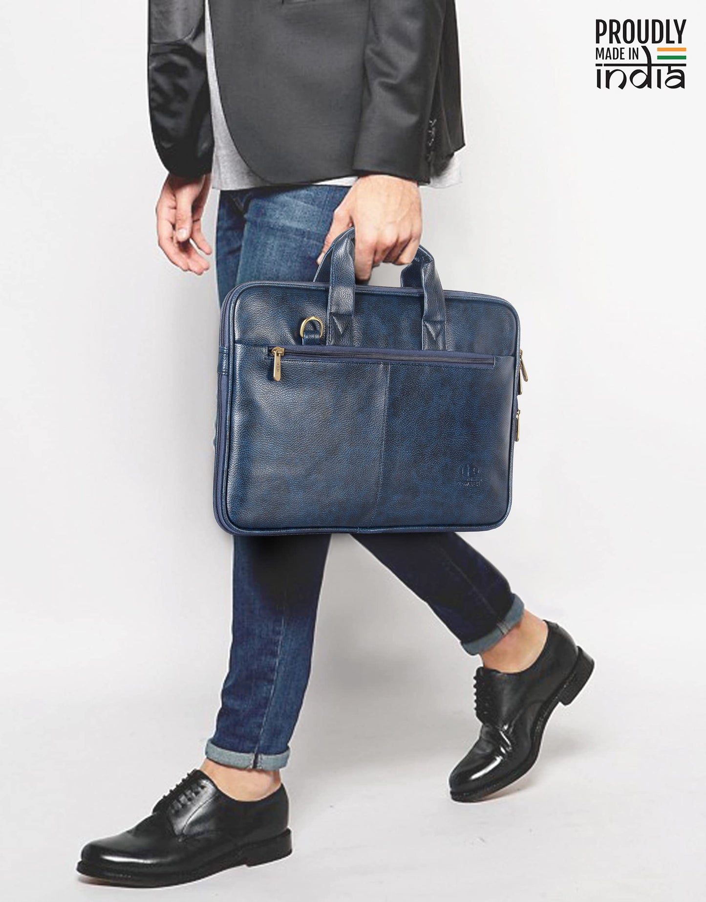 THE CLOWNFISH Cadmus Faux Leather Slim Expandable 12 inch Laptop Messenger Bag Laptop Briefcase (Blue)
