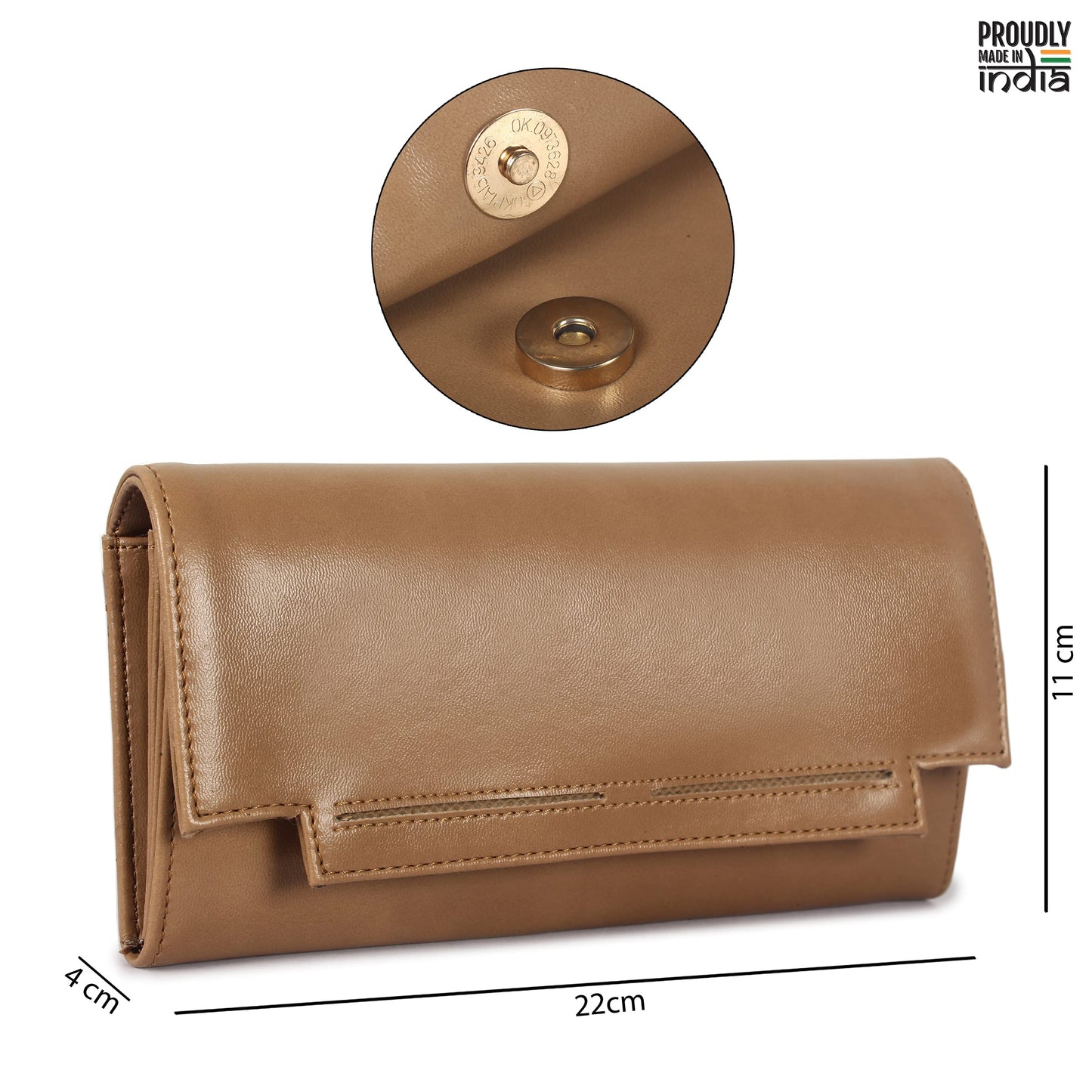 THE CLOWNFISH Laura Collection Womens Wallet Clutch Ladies Purse with multiple card slots (Light Brown)