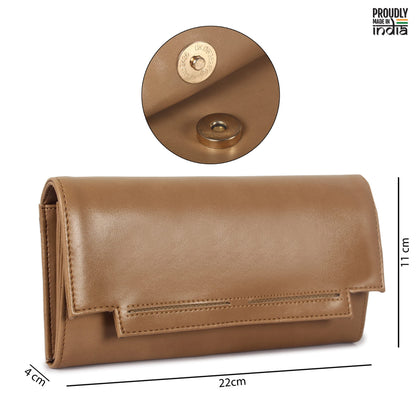 THE CLOWNFISH Laura Collection Womens Wallet Clutch Ladies Purse with multiple card slots (Light Brown)