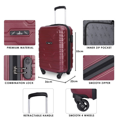 THE CLOWNFISH ABS Arsenio Series Luggage Abs Hard Case Suitcase Four Wheel 4 Spinner Wheels Trolley Bag - Maroon (55 Cm, 22 Inch), Small