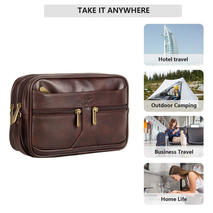 THE CLOWNFISH Unisex Multipurpose Travel Pouch Money Cash Pouch Wrist Handbag Clutch With Wrist Belt (Dark Brown)