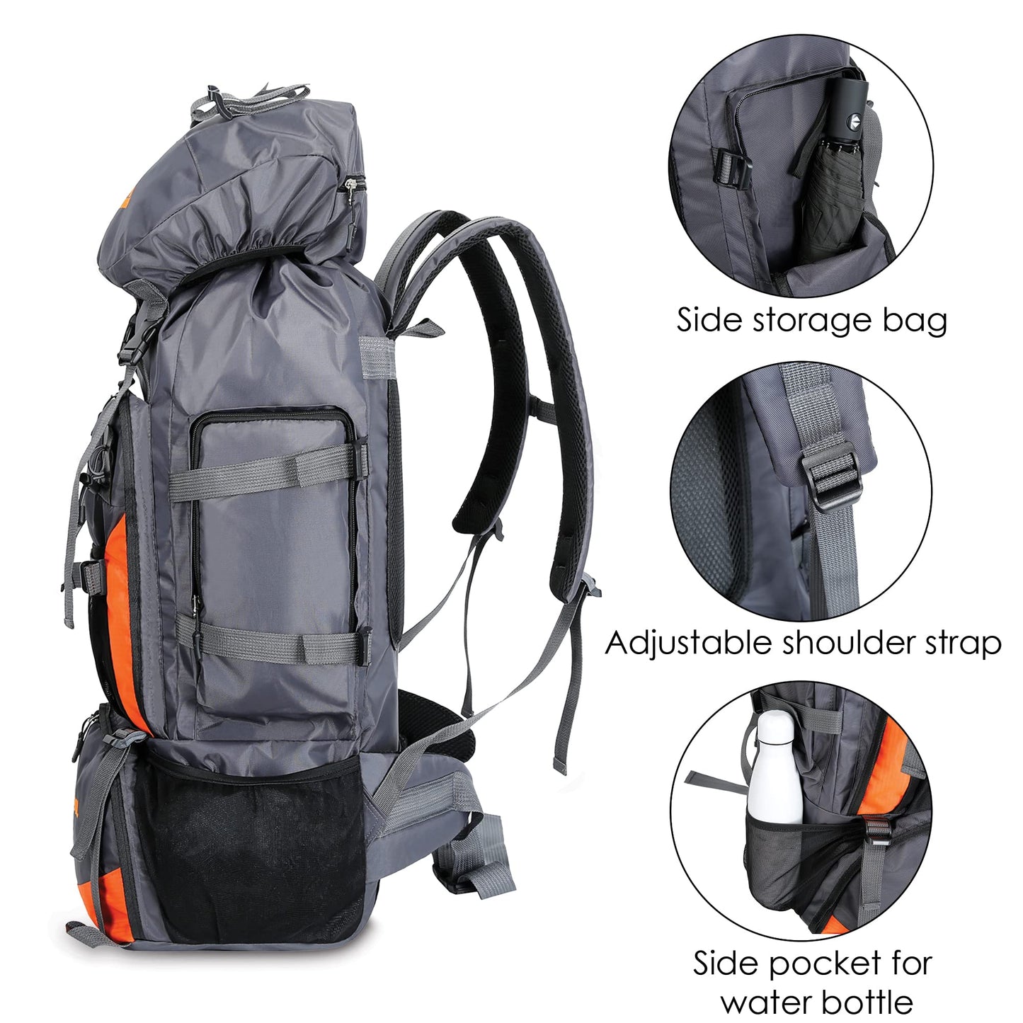 THE CLOWNFISH Summit Seeker 90 Litres Polyester Travel Backpack for Mountaineering Outdoor Sport Camp Hiking Trekking Bag Camping Rucksack Bagpack Bags (Light Grey)
