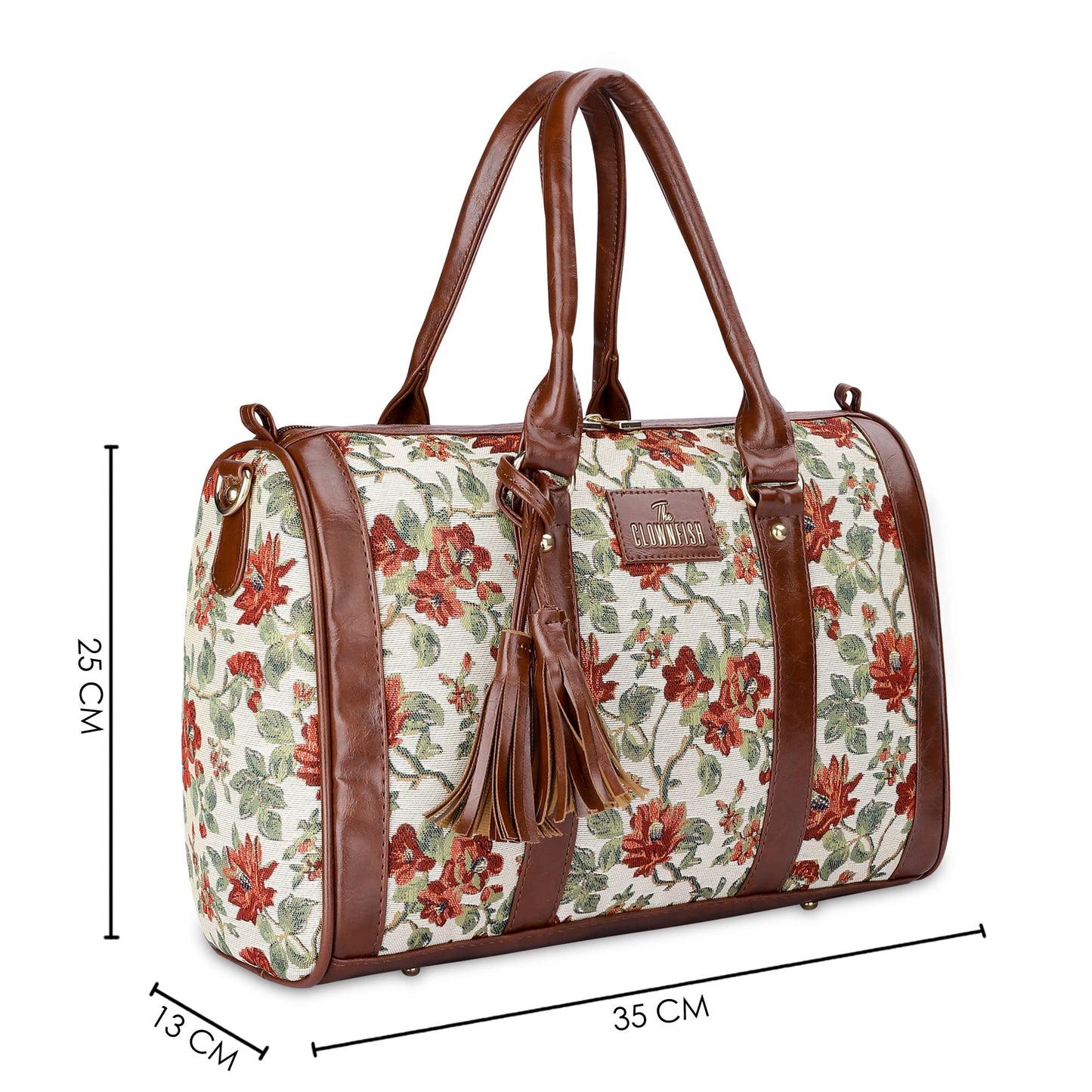 THE CLOWNFISH Lorna Tapestry Fabric & Faux Leather Handbag Sling Bag for Women Office Bag Ladies Shoulder Bag Tote For Women College Girls (Off White-Floral)