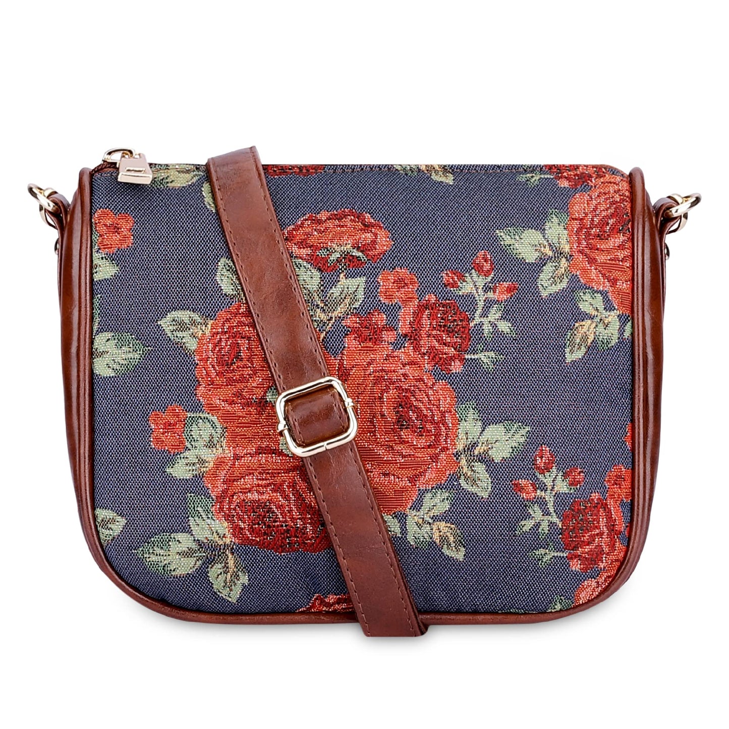 THE CLOWNFISH Garnet Series Tapestry Fabric Crossbody Sling Bag for Women Ladies Single Shoulder Bag Shoulder Belt (Navy Blue)