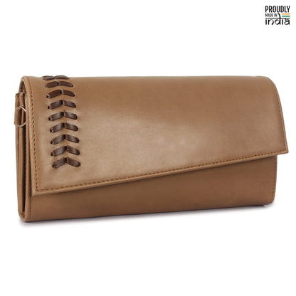 THE CLOWNFISH Myra Collection Womens Wallet Clutch Ladies Purse Sling Bag with Card slots (Light Brown)