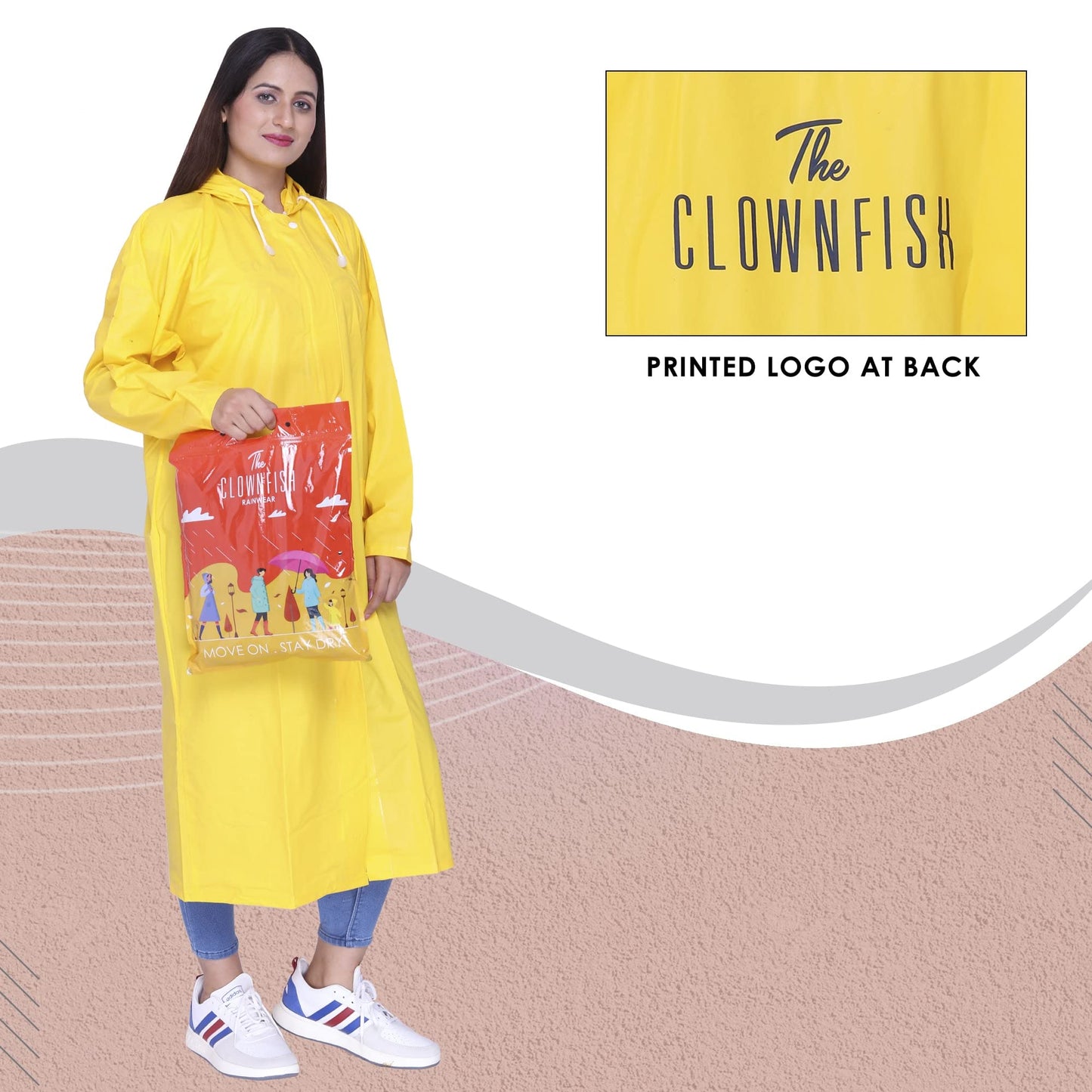 THE CLOWNFISH Indus Pro Series Women's Waterproof PVC Raincoat/Longcoat with Adjustable Hood- With Storage Bag (Yellow, XXXL)