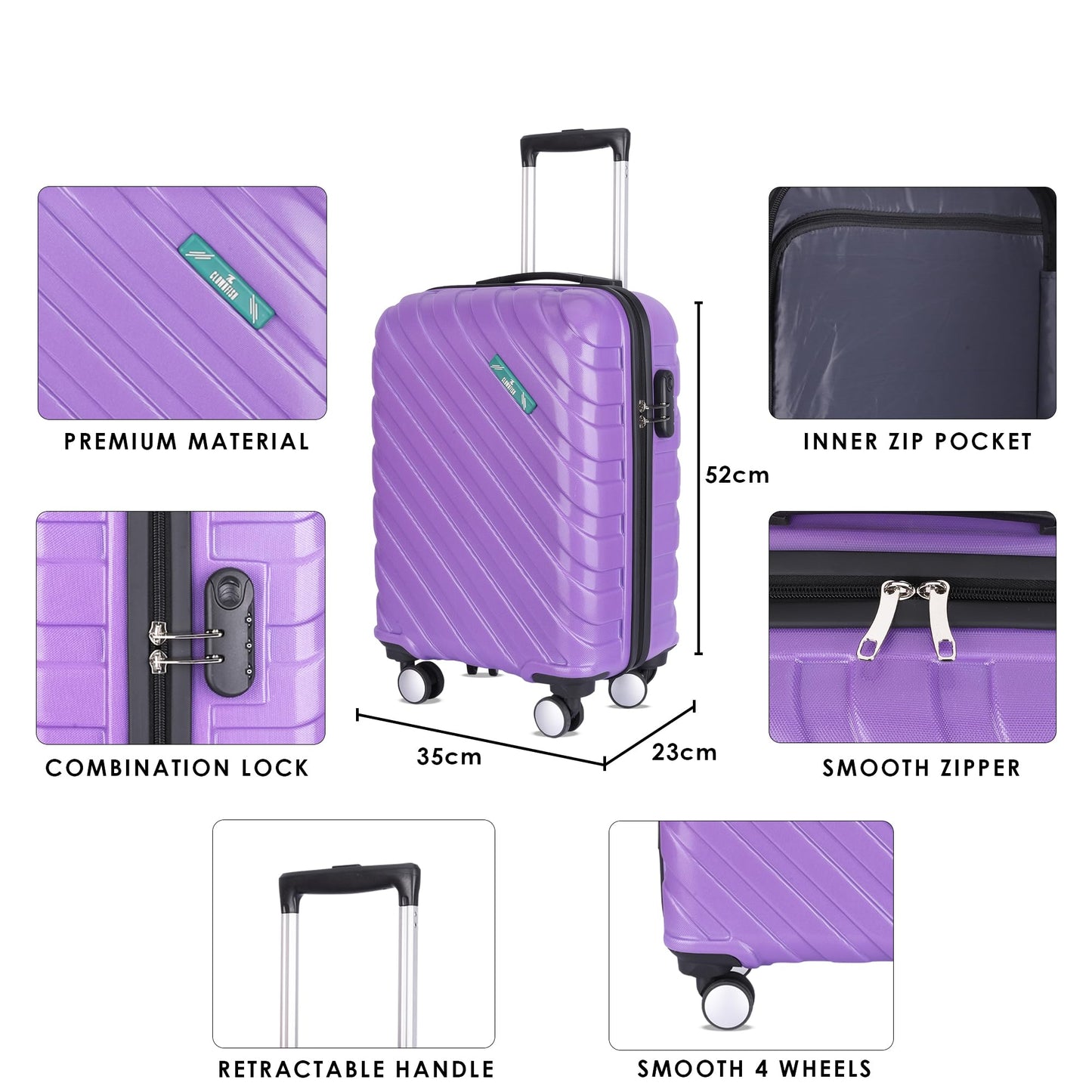 THE CLOWNFISH Wanderwheels Series Luggage ABS Hard Case Suitcase Eight Wheel Trolley Bag- Purple (52 cm- 20.5 inch)