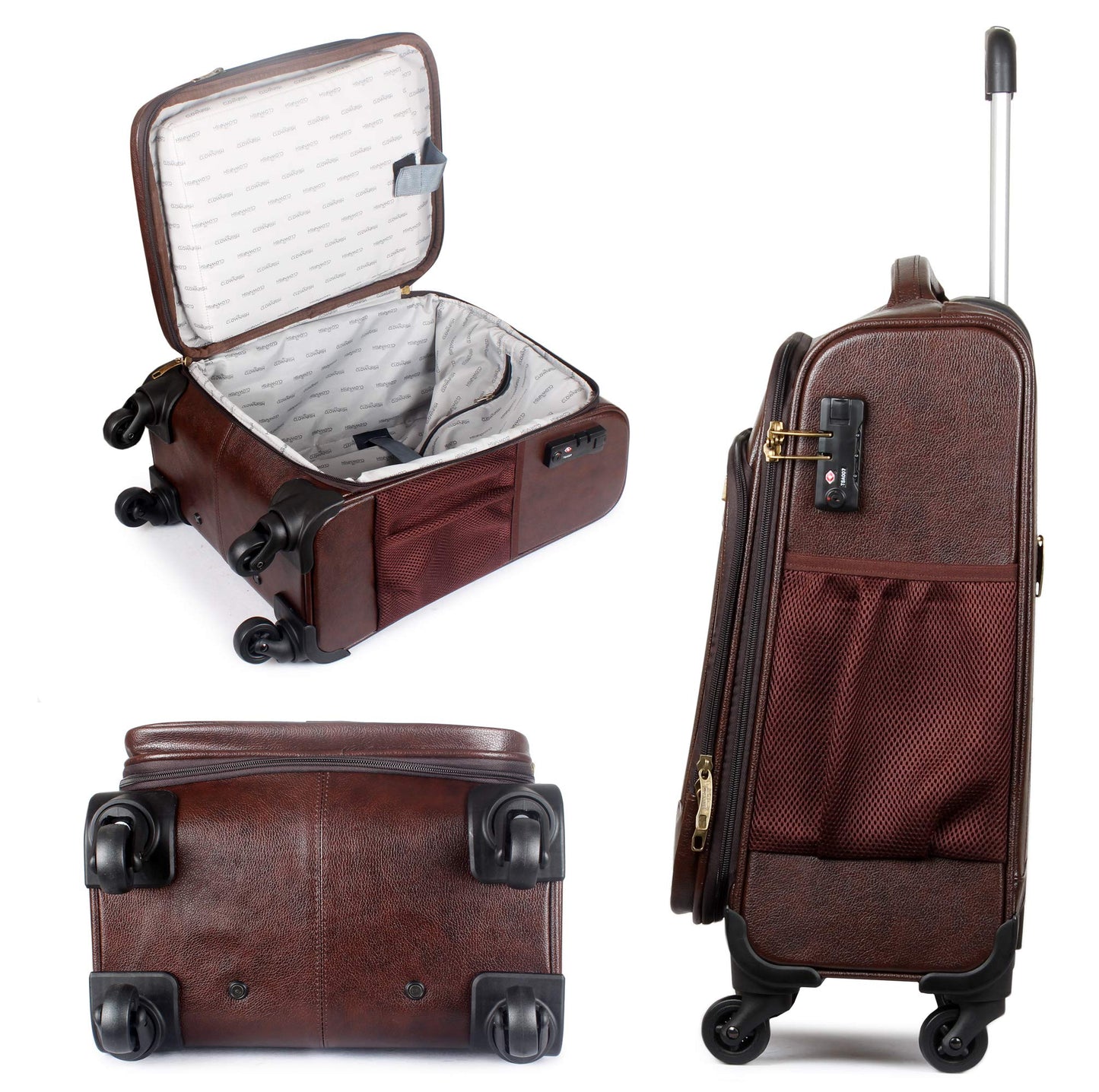 THE CLOWNFISH Path Breaker Luggage Leatherette Softsided Suitcase Check-in Luggage Trolley Bag (56 cm, Coffee)