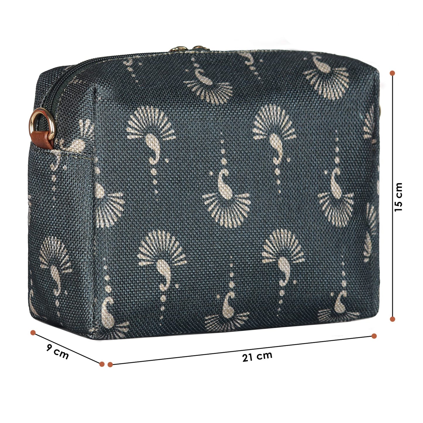 THE CLOWNFISH Isla Printed Handicraft Fabric Crossbody Sling bag for Women Casual Party Bag Purse with Adjustable Shoulder Strap and Printed Design for Ladies College Girls (Slate Grey)