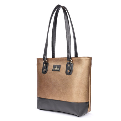 THE CLOWNFISH Janet Faux Leather Handbag for Women Office Bag Ladies Shoulder Bag Tote For Women College Girls (Golden)