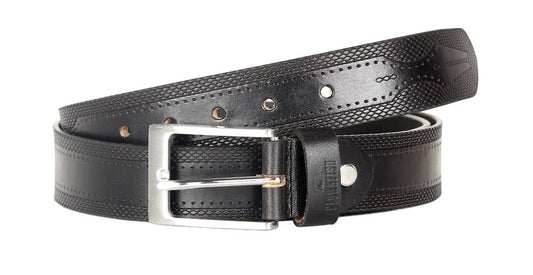 THE CLOWNFISH Men's Genuine Leather Belt with Embossed/Textured Design - Jet Black (Size - 36 inches)