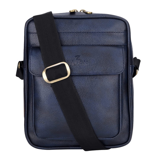 THE CLOWNFISH Della Series Faux Leather Messenger One Side Shoulder Bag and Sling Cross Body Travel Office Business Bag for Men and Women (Blue)