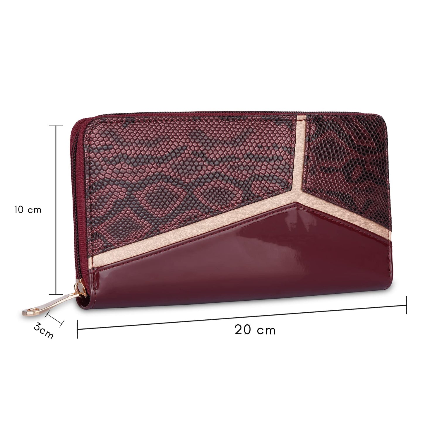 THE CLOWNFISH Katherine Collection Faux Leather Zip Around Style Womens Wallet Clutch Handheld Ladies Purse with Multiple Card Holders (Maroon)