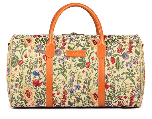 The Clownfish Fabric Blomster Tapestry 44 litres Duffle Bags (Beige, Flax)