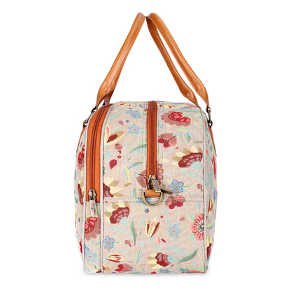 The Clownfish Ziana Series 24 litres Tapestry & Faux Leather Unisex Travel Duffle Bag Luggage Weekender Bag (Sky Blue-Floral)