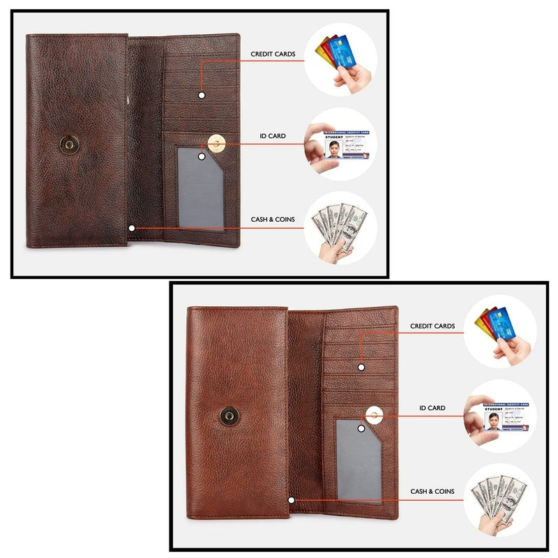 The Clownfish Combo of 2 Faux Leather Women's Wallet with Attractive Front Design (Brown)