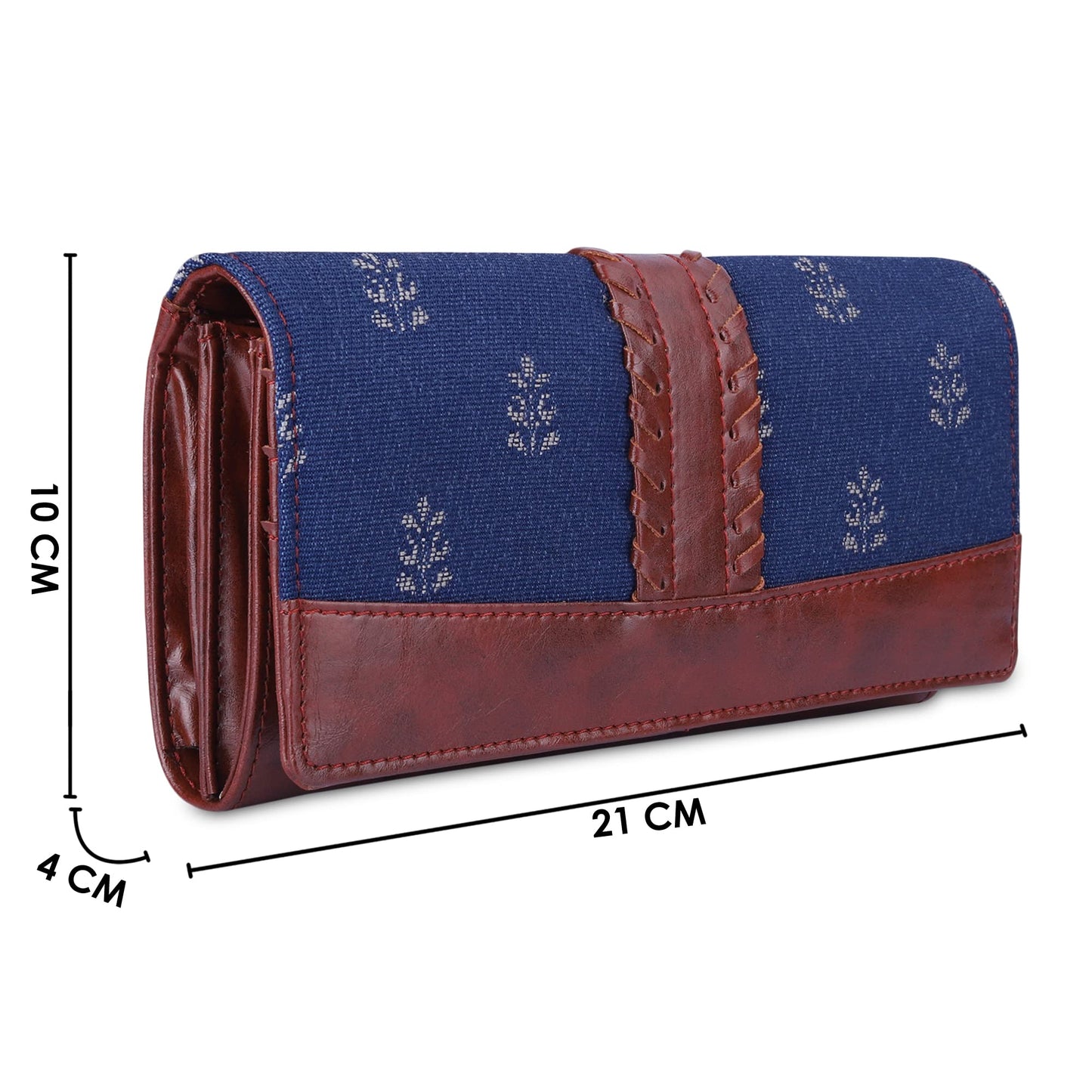 THE CLOWNFISH Serina Collection Tapestry Fabric & Faux Leather Snap Flap Style Womens Wallet Clutch Ladies Purse with Card Holders (Denim Blue)