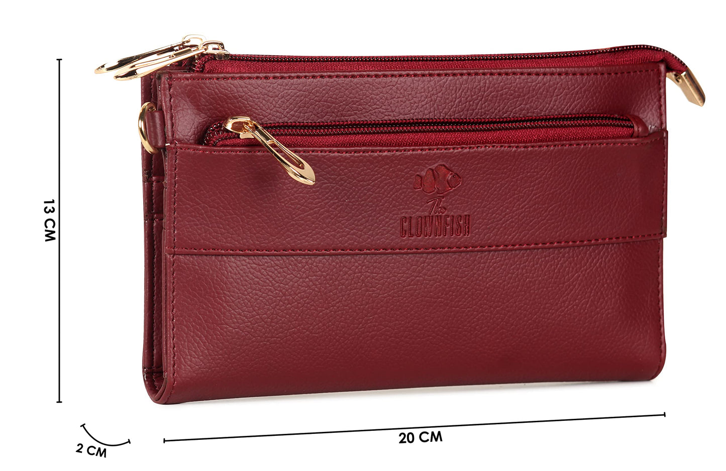 THE CLOWNFISH Priscilla Collection Womens Wallet Clutch Sling Bag Ladies Purse with Multiple Card holders (Maroon)