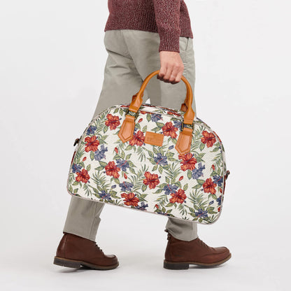 The Clownfish Ziana Series 24 litres Tapestry & Faux Leather Unisex Travel Duffle Bag Luggage Weekender Bag (Maroon-Floral)