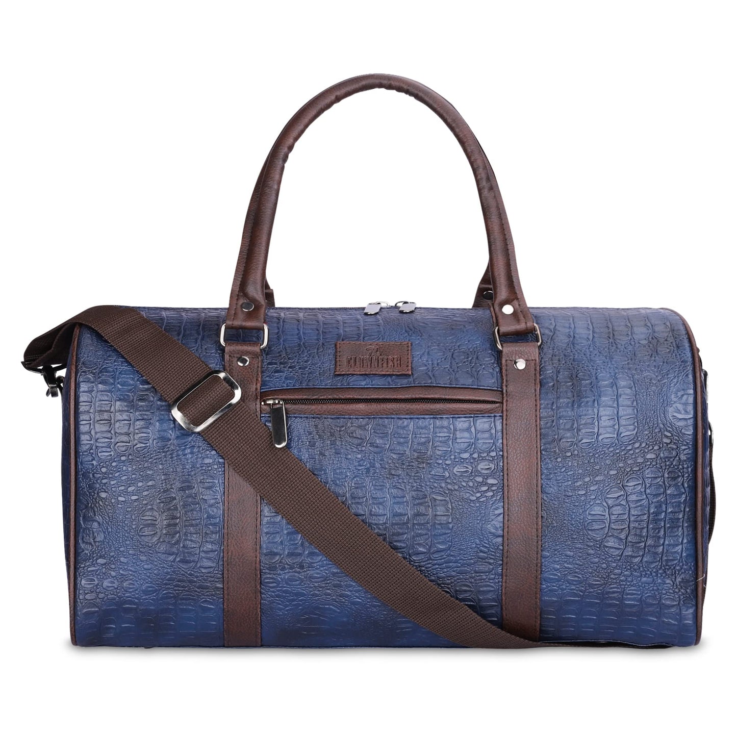The Clownfish Expedition Series 29 litres Faux Leather Crocodile Finish Unisex Travel Duffle Bag Weekender Bag (Blue)
