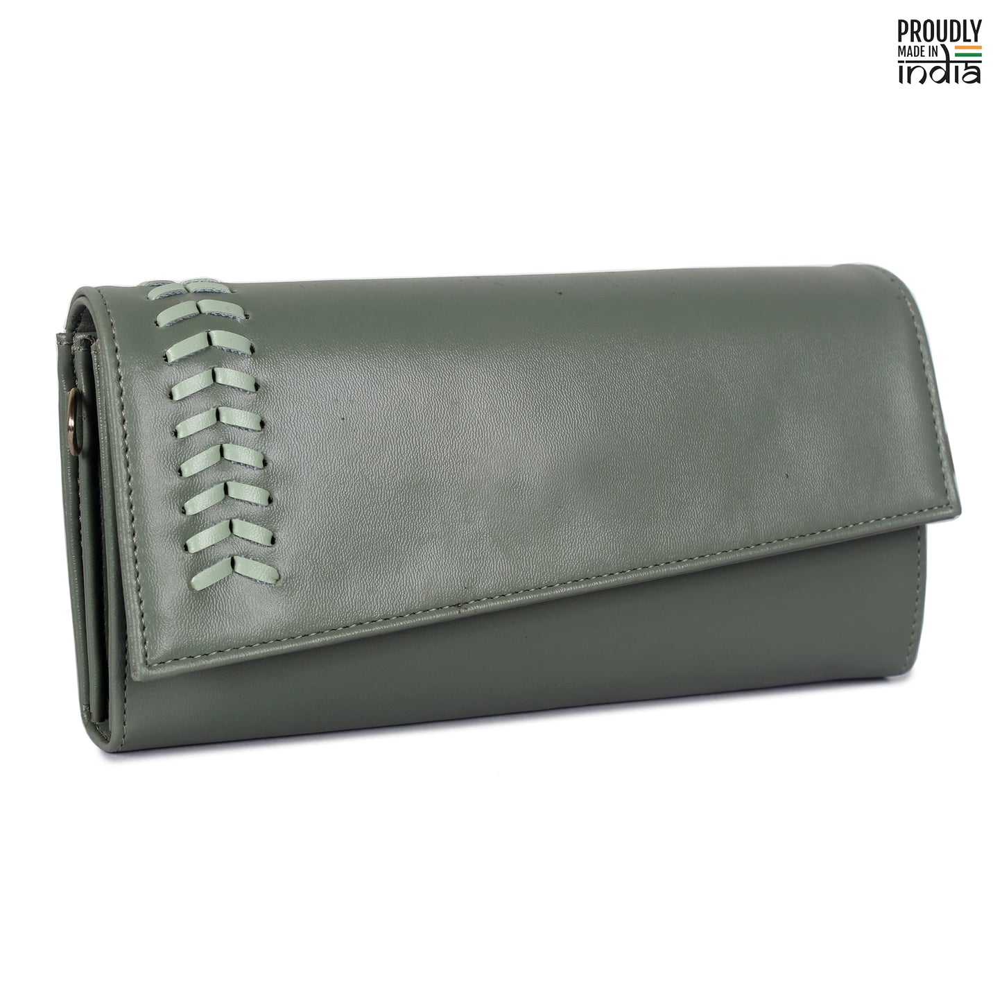 THE CLOWNFISH Myra Collection Womens Wallet Clutch Ladies Purse Sling Bag with Card slots (Olive Green)