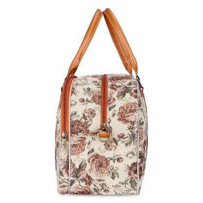 The Clownfish Ziana Series 24 litres Tapestry & Faux Leather Unisex Travel Duffle Bag Luggage Weekender Bag (Brown-Floral)