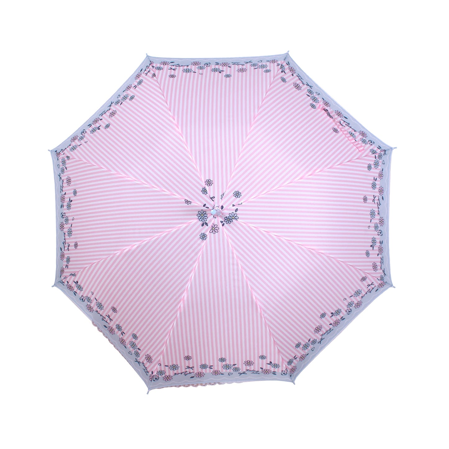THE CLOWNFISH Umbrella 2 Fold Auto Open Waterproof Pongee Umbrellas For Men and Women (Stripe Design Laced Border- Baby Pink)