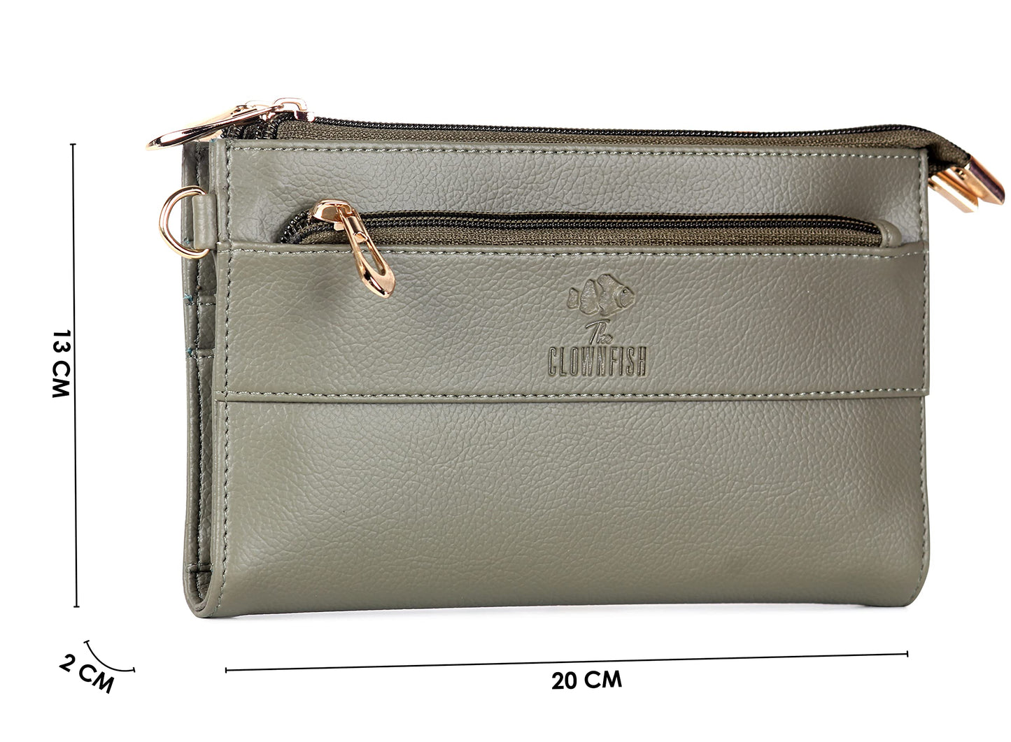 THE CLOWNFISH Priscilla Collection Womens Wallet Clutch Sling Bag Ladies Purse with Multiple Card holders (Olive Green)