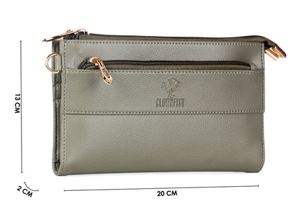 THE CLOWNFISH Priscilla Collection Womens Wallet Clutch Sling Bag Ladies Purse with Multiple Card holders (Olive Green)