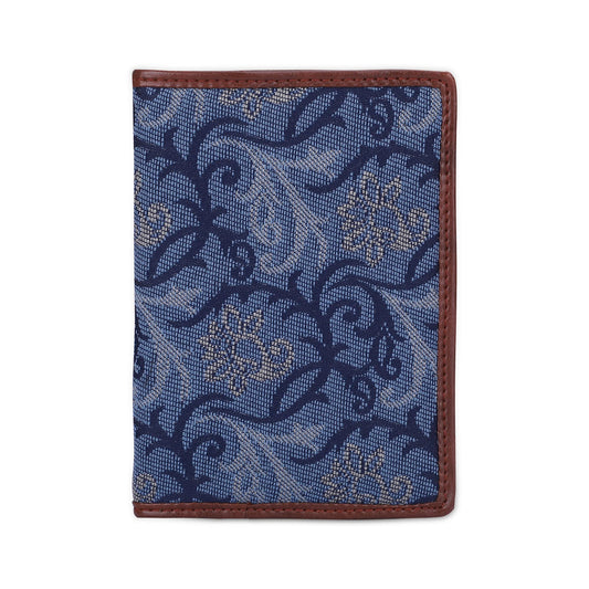 THE CLOWNFISH Glamour Fold Series Tapestry Fabric & Faux Leather Unisex Dual Passport Wallet Travel Document Organizer with Multiple Card Holder Slots (Blue-Floral)