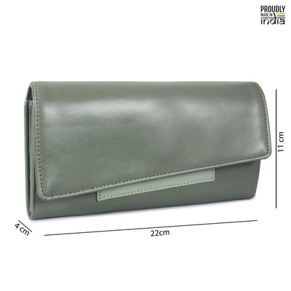 THE CLOWNFISH Gracy Collection Womens Wallet Clutch Ladies Purse with multiple card slots (Olive Green)