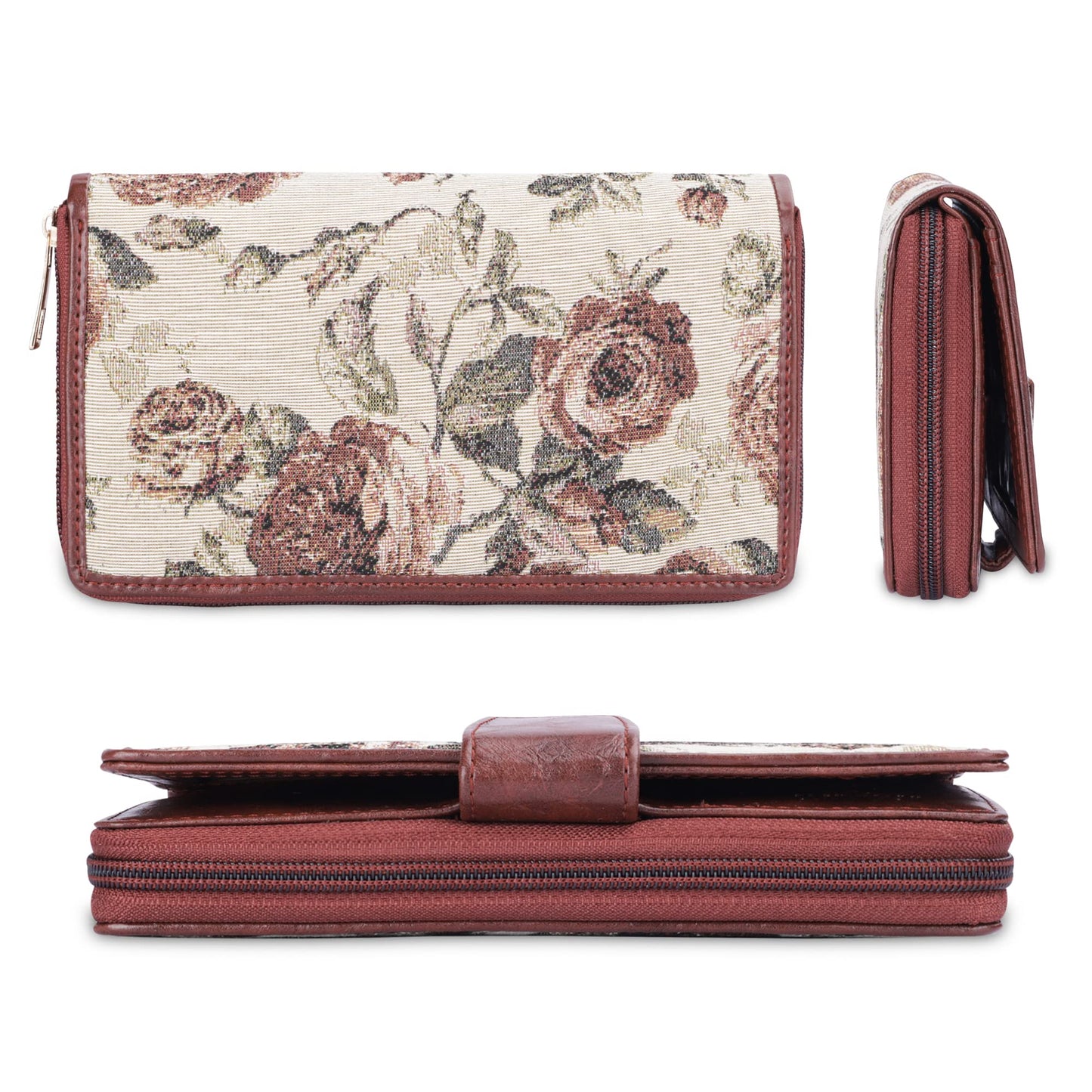 THE CLOWNFISH Filipia Ladies Wallet Womens Wrist Clutch Purse (Brown- Floral)