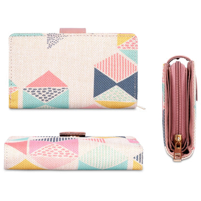 THE CLOWNFISH Fab Series Printed Handicraft Fabric & Vegan Leather Ladies Wallet Clutch Purse for Women Girls with Multiple Compartments (Multicolour-Hexagon)