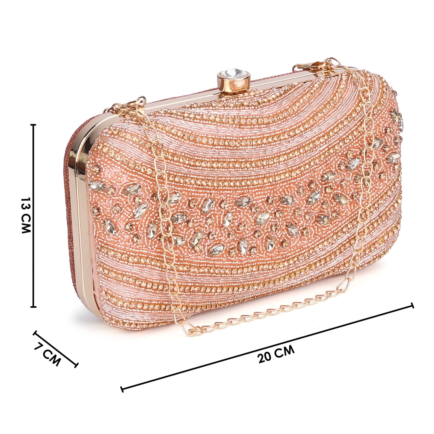 THE CLOWNFISH Emerald Collection Womens Party Clutch Ladies Wallet Evening Bag with Fashionable Round Corners Beads Work Floral Design (Golden)