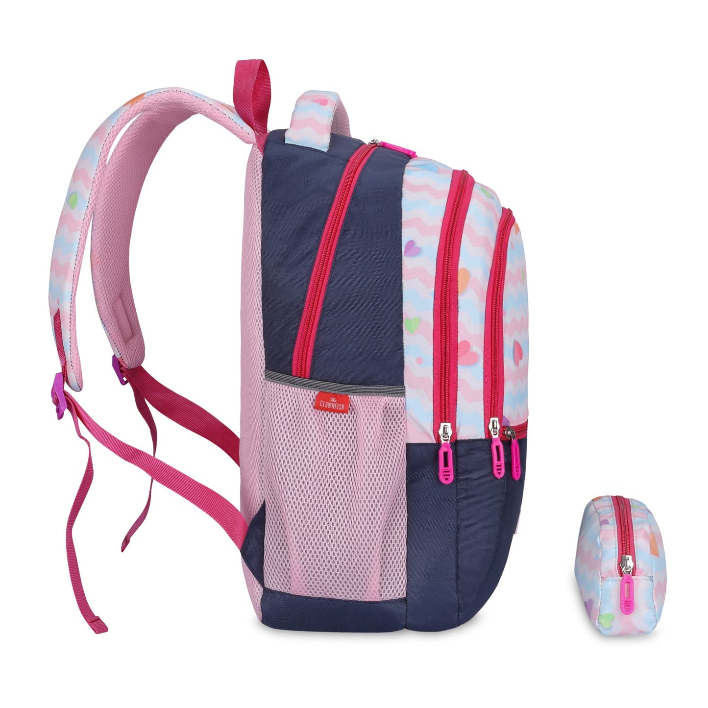 The Clownfish Edutrek Series Printed Polyester 36 L School Backpack with Pencil/Stationery Pouch School Bag Front Zip Pocket Daypack Picnic Bag For School Going Boys & Girls Age-10+ years (Blush Pink)