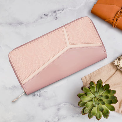 THE CLOWNFISH Katherine Collection Faux Leather Zip Around Style Womens Wallet Clutch Handheld Ladies Purse with Multiple Card Holders (Dark Peach)