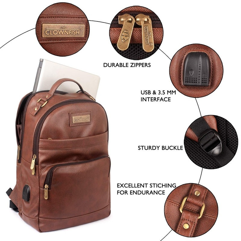 THE CLOWNFISH Signature Series Synthetic 28 Ltrs Brown Laptop Travel Backpack