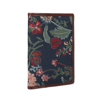 THE CLOWNFISH Glamour Fold Series Tapestry Fabric & Faux Leather Unisex Passport Wallet Travel Document Organizer(Navy Blue-Floral)