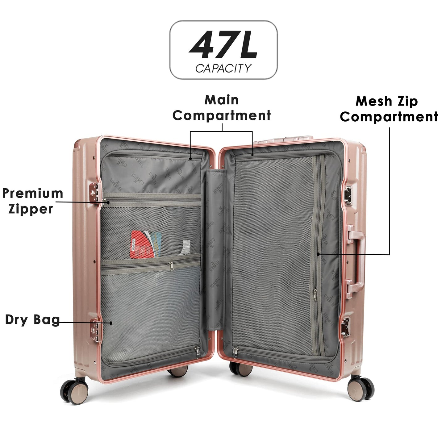 THE CLOWNFISH Stark Series Luggage Polycarbonate Hard Case Suitcase Eight Wheel Trolley Bag with Double TSA Locks- Blush Pink (Small Size, 57 cm-22 inch)