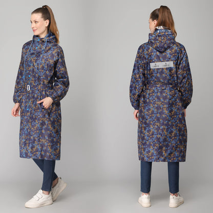 THE CLOWNFISH Juliet Series Raincoats for Women Rain Coat for Women Raincoat for Ladies Waterproof Reversible Double Layer Longcoat with Printed Plastic Pouch (Blue, Large)