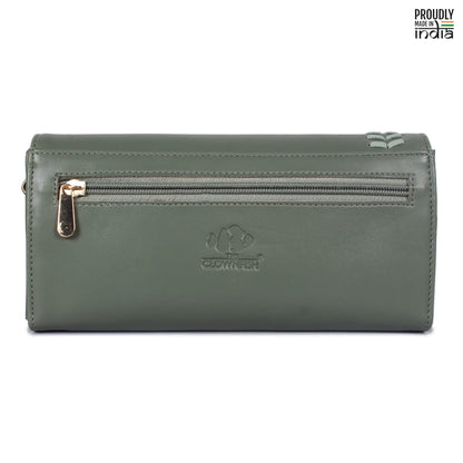 THE CLOWNFISH Myra Collection Womens Wallet Clutch Ladies Purse Sling Bag with Card slots (Olive Green)