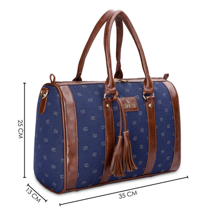 THE CLOWNFISH Lorna Tapestry Fabric & Faux Leather Handbag Sling Bag for Women Office Bag Ladies Shoulder Bag Tote For Women College Girls (Blue-Spade)