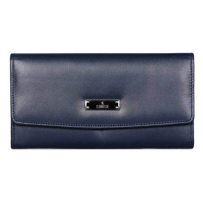 THE CLOWNFISH Zia Genuine Leather Bi-Fold Zip Around Wallet for Women with Multiple Card Slots & Coin Pocket (Navy Blue)