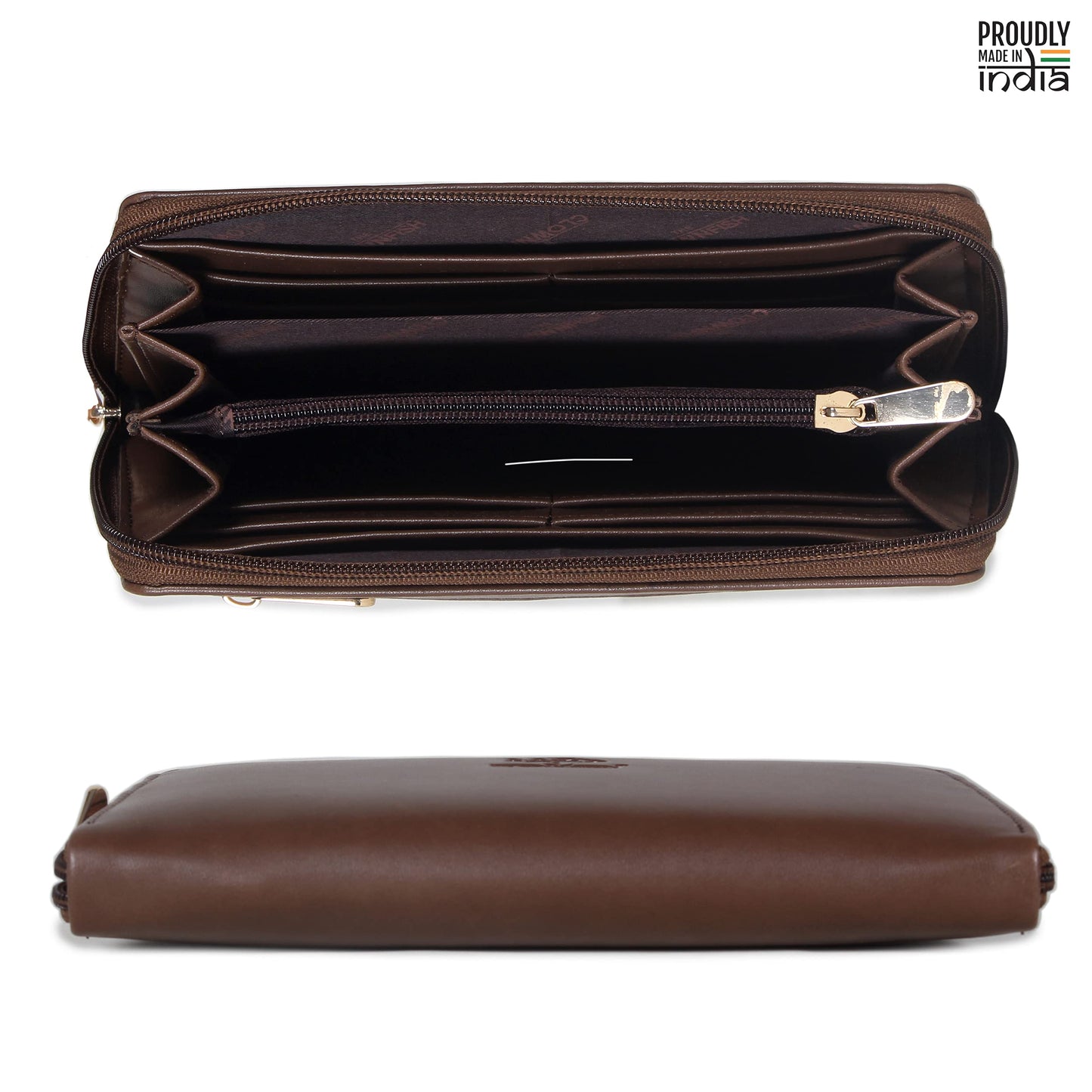 THE CLOWNFISH Evelyn Collection Womens Wallet Clutch Ladies Purse with multiple card slots (Dark Brown)