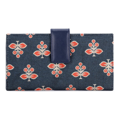 THE CLOWNFISH Orlanda Collection Printed Handicraft Fabric Womens Wallet Clutch Ladies Purse with Multiple Card holders (Blue)