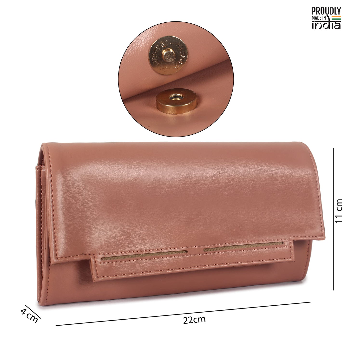 THE CLOWNFISH Laura Collection Womens Wallet Clutch Ladies Purse with multiple card slots (Apricot)