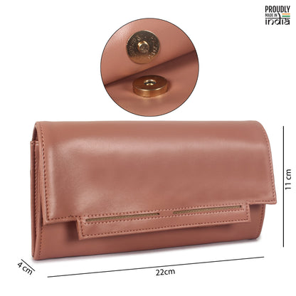 THE CLOWNFISH Laura Collection Womens Wallet Clutch Ladies Purse with multiple card slots (Apricot)